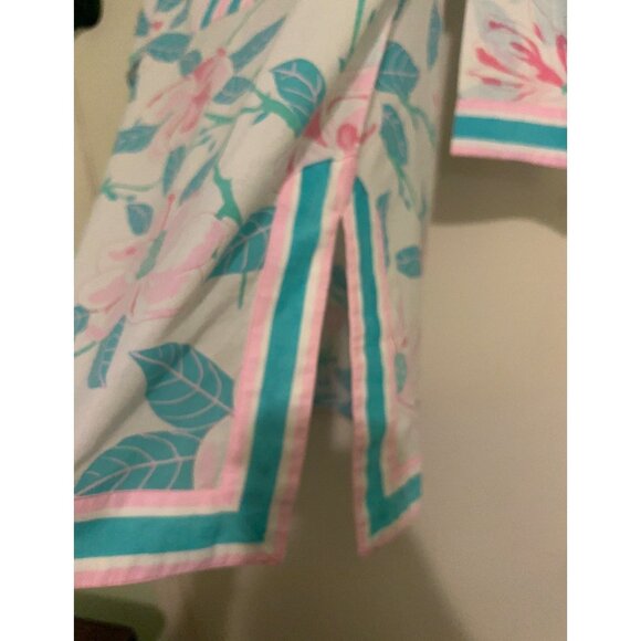 Gretchen Scott Women’s SZ M Tunic Top Pink Green Floral V Neck 3/4 Sleeve Cotton - Picture 10 of 12